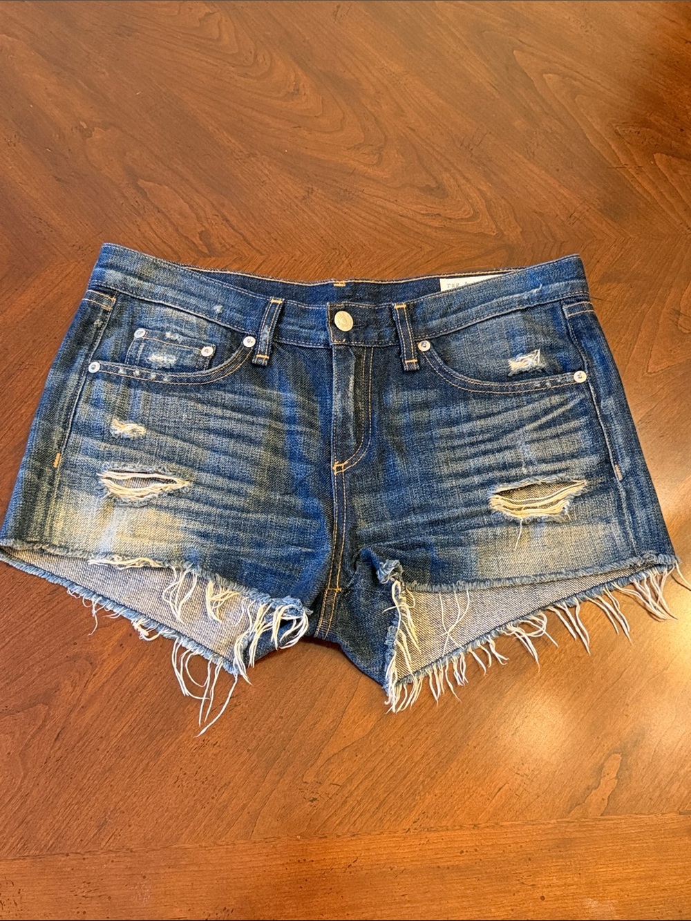 rag & bone Distressed Dark Blue Denim Cutoff Shorts